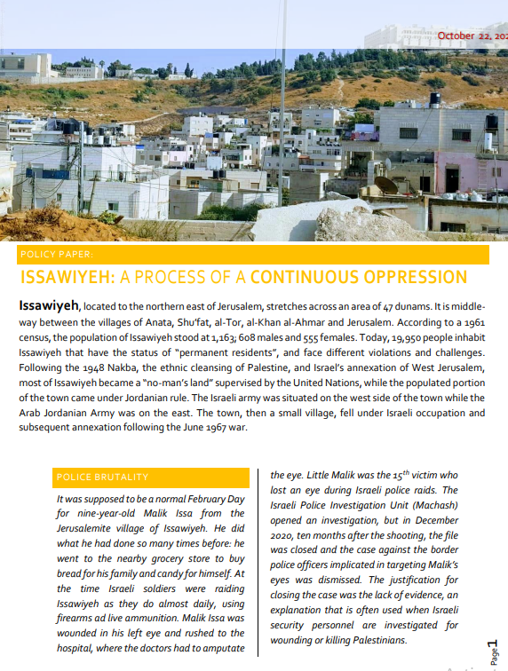 ISSAWIYEH: A PROCESS OF A CONTINUOUS OPPRESSION
