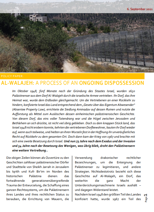 German | AL-WALAJEH: A PROCESS OF AN ONGOING DISPOSSESSION