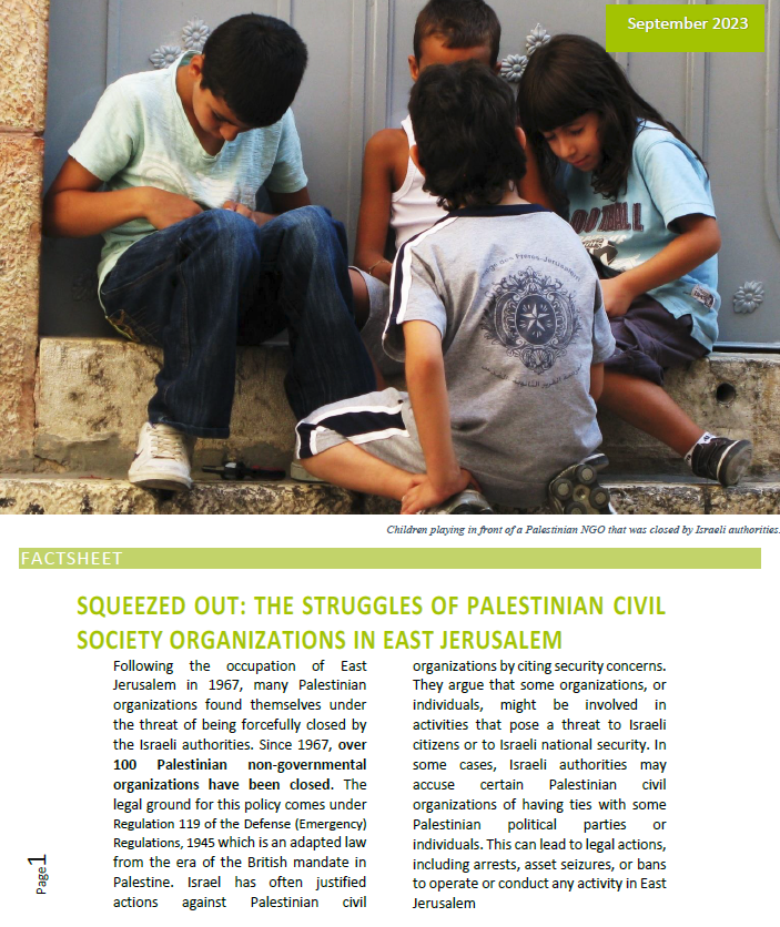 THE STRUGGLES OF PALESTINIAN CIVIL SOCIETY ORGANIZATIONS IN EAST JERUSALEM