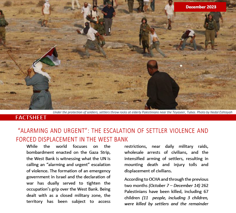 “ALARMING AND URGENT”: THE ESCALATION OF SETTLER VIOLENCE AND  FORCED DISPLACEMENT IN THE WEST BANK